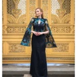 فستان لورين أسود منسوج بالأزرق الجذاب