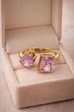 خاتم زيركون بحجر الزمرد الوردي - Image 4