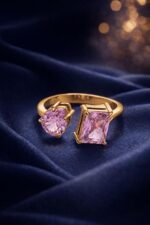 خاتم زيركون بحجر الزمرد الوردي - Image 3