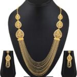 طقم مجوهرات بسلسلة طويلة مطلية بالذهب عيار 1 غرام للنساء