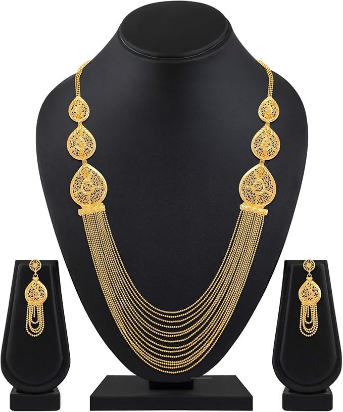 71vxHDh-36L._AC_SX679_ طقم مجوهرات بسلسلة طويلة مطلية بالذهب عيار 1 غرام للنساء - الصورة 1