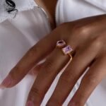 خاتم زيركون بحجر الزمرد الوردي - Image 2