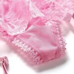 ⁦حزام وشرابات دانتيل باللون الأحمر والزهري – طقم لانجيري مثير للنساء⁩ - الصورة ⁦3⁩