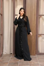 ⁦قفطان مغربي أسود فاخر بتفاصيل قليتر أنيقة وقصّة راقية⁩ - الصورة ⁦3⁩