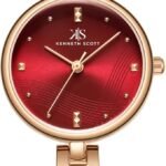 Kenneth Scott Women’s Watch – Rose Gold Design with a Royal Red Dial and Water Resistance