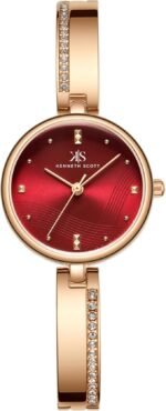 Kenneth Scott Women’s Watch – Rose Gold Design with a Royal Red Dial and Water Resistance