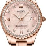 NIBOSI Women’s Rose Gold Diamond-Studded Watch – Japanese Quartz Movement with Calendar
