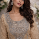 مخور حرير هندي مطفي فاخر بتطريز كريستالي لامع وتصميم أنيق للمناسبات