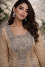 مخور حرير هندي مطفي فاخر بتطريز كريستالي لامع وتصميم أنيق للمناسبات