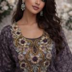 مخور حرير هندي مطفي فاخر بتطريز وردي ذهبي وتصميم أنيق للسهرات والمناسبات