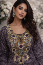 مخور حرير هندي مطفي فاخر بتطريز وردي ذهبي وتصميم أنيق للسهرات والمناسبات