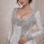 مخور حرير جاكارد ناعم بتصميم عربي مع حاشية مخرمة وتطريز كريستال فاخر