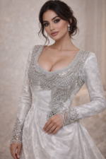 مخور حرير جاكارد ناعم بتصميم عربي مع حاشية مخرمة وتطريز كريستال فاخر