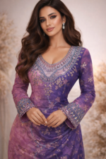 A luxurious ombré Indian silk mukhawar featuring intricate embroidery, crystal embellishments, and complete detailed craftsmanship