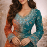 مخور حرير هندي أمبري فاخر بتفاصيل تطريز وكريستال ممتدة