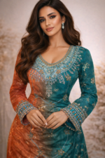 مخور حرير هندي أمبري فاخر بتفاصيل تطريز وكريستال ممتدة