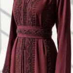 قفطان كريب فاخر قطعتين المتصلتين بشك يدوي