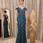 Crystal-Embellished Lace Evening Dress