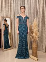 Crystal-Embellished Lace Evening Dress