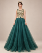 Chiffon Evening Dress with Gold Embroidery - Image 2