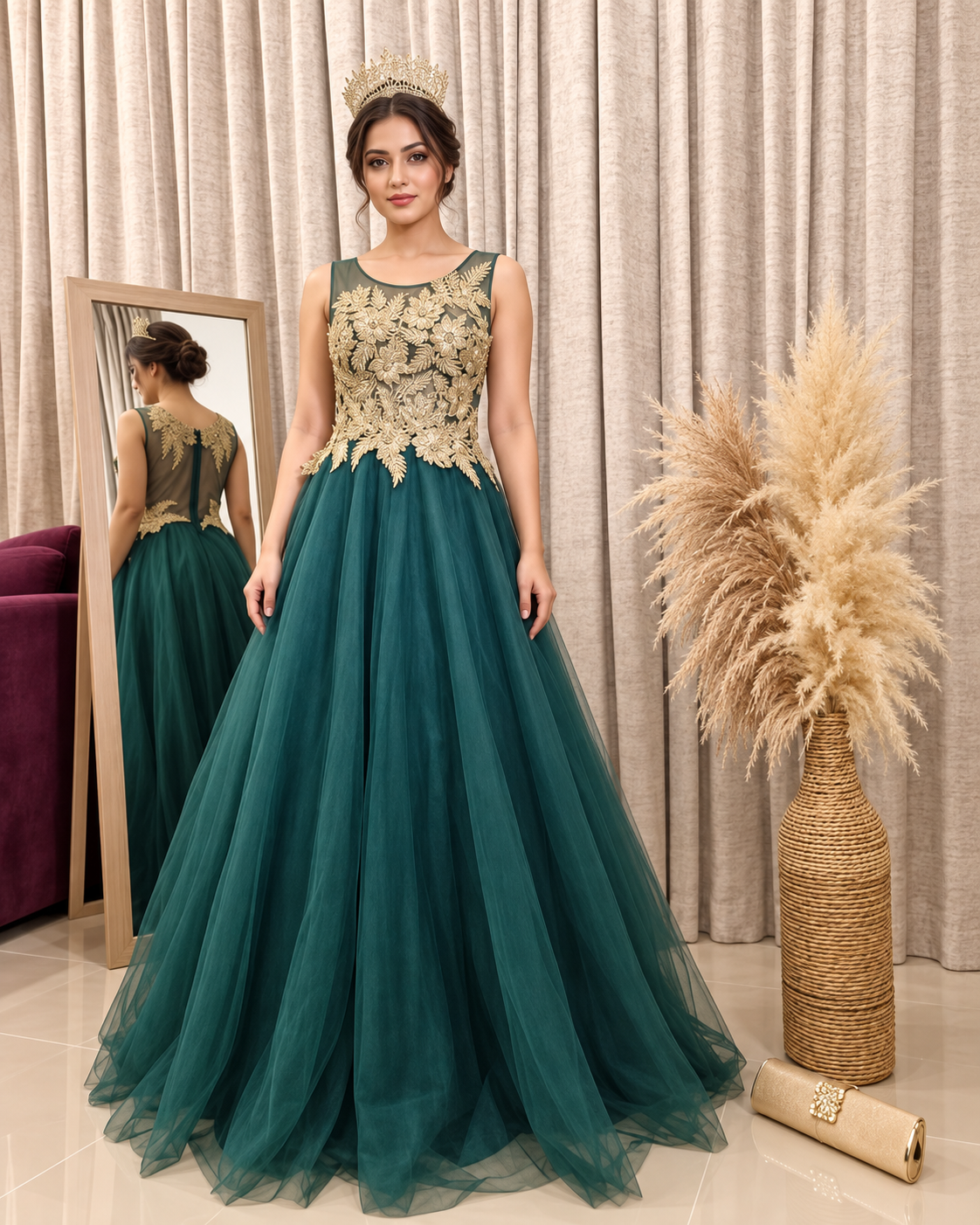 ChatGPT Image 20 سبتمبر 2026، 07_14_24 م (3) Chiffon Evening Dress with Gold Embroidery - Image 1