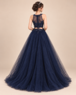 Dark Navy Chiffon Dress with Embellished Bodice - Image 3
