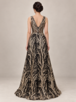 Black Evening Dress with Golden Branch Embroidery - Image 3