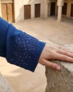 3 Pieces Premium Royal Blue Abaya Set With Inner Pleated Slip Dress And Sheila - Image 5