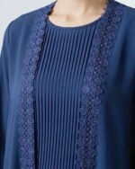 3 Pieces Premium Royal Blue Abaya Set With Inner Pleated Slip Dress And Sheila - Image 4