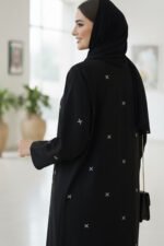 Elegant Black Embroidered Abaya for Women – Modest Long Sleeve V-Neck with Sheila - Image 5