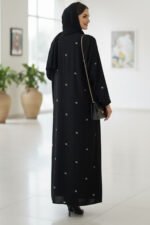 Elegant Black Embroidered Abaya for Women – Modest Long Sleeve V-Neck with Sheila - Image 4