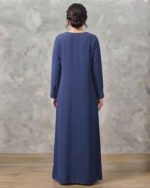 3 Pieces Premium Royal Blue Abaya Set With Inner Pleated Slip Dress And Sheila - Image 3