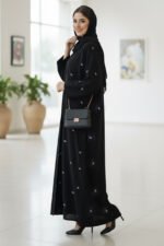 Elegant Black Embroidered Abaya for Women – Modest Long Sleeve V-Neck with Sheila - Image 3
