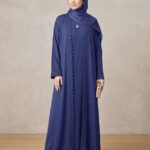 3 Pieces Premium Royal Blue Abaya Set With Inner Pleated Slip Dress And Sheila