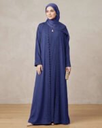 3 Pieces Premium Royal Blue Abaya Set With Inner Pleated Slip Dress And Sheila