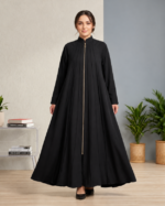 Women’s High-Neck Zipper Pleated Abaya With Scarf – Black & Dusty Purple
