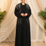 Black Fashion 3-Piece Premium Black Embroidered Abaya Set With Inner And Sheila