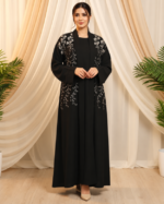 Black Fashion 3-Piece Premium Black Embroidered Abaya Set With Inner And Sheila
