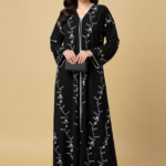 Black Floral Embroidered Abaya with Sheila Women's Arabic Muslim Abaya