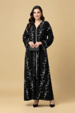 Black Floral Embroidered Abaya with Sheila Women's Arabic Muslim Abaya