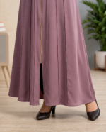 Women’s High-Neck Zipper Pleated Abaya With Scarf – Black & Dusty Purple - Image 9