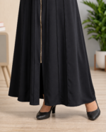 Women’s High-Neck Zipper Pleated Abaya With Scarf – Black & Dusty Purple - Image 4
