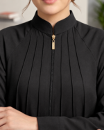 Women’s High-Neck Zipper Pleated Abaya With Scarf – Black & Dusty Purple - Image 3