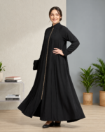 Women’s High-Neck Zipper Pleated Abaya With Scarf – Black & Dusty Purple - Image 2