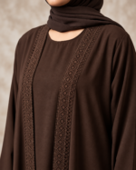Women's Premium 3-Piece Abaya Set with Lace Border, Inner Dress & Hijab - Image 2