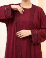 Women's Premium 3-Piece Abaya Set with Lace Border, Inner Dress & Hijab - Image 8