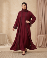 Women's Premium 3-Piece Abaya Set with Lace Border, Inner Dress & Hijab - Image 7