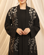 Black Fashion 3-Piece Premium Black Embroidered Abaya Set With Inner And Sheila - Image 4
