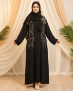 Black Fashion 3-Piece Premium Black Embroidered Abaya Set With Inner And Sheila - Image 2