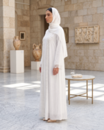 Luxury White Lace Embroidered Abaya Set with Inner & Scarf - Image 5